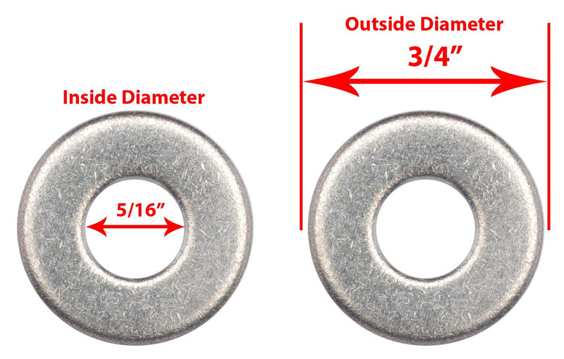 5/16" Stainless Flat Washer, 3/4" Outside Diameter (100 Pack) - Choose Size, by Bolt