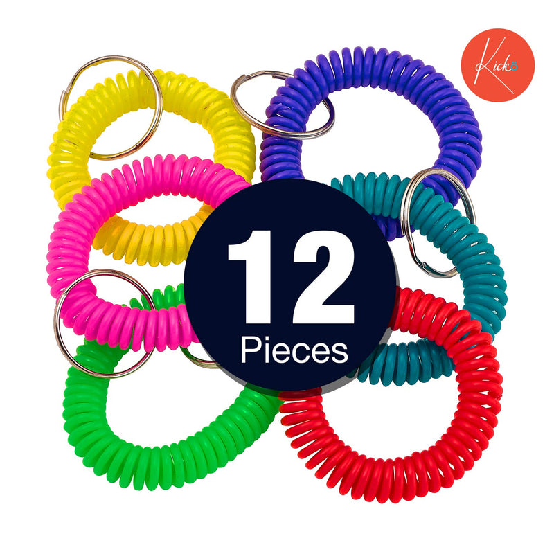 Kicko 2.5 Inch Spiral Keychain - 12-Pack Wristlet Key Holder - Keyring for Bag and Belt