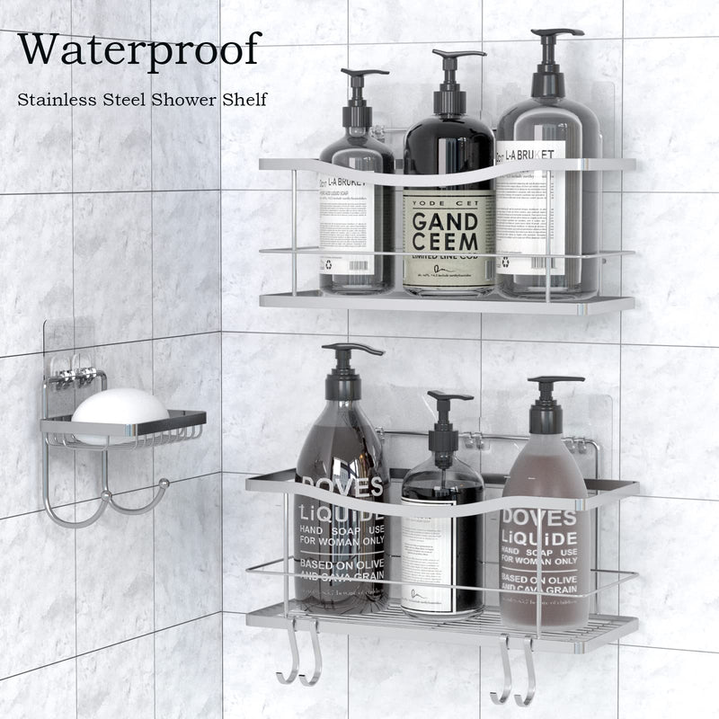 Geekdigg Shower Caddy With Soap Dish Holder 3 Pack, No Drilling Stainless Steel Shower