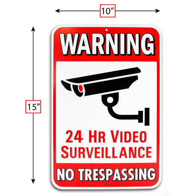 Warning 24 Hour Video Surveillance No Trespassing Metal Sign - Heavy Duty Aluminum