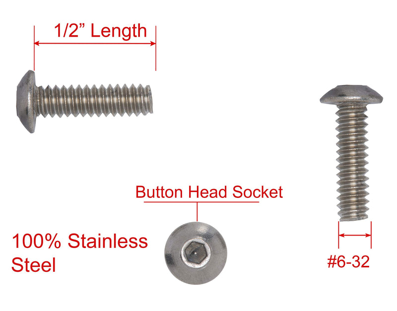 1/4"-20 x 3/4" Stainless Button Socket Head Cap Screw Bolt, (100 pc), 18-8 (304) Stainless