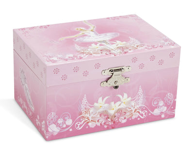 Jewelkeeper Girl's Musical Jewelry Storage Box with Spinning Ballerina, Pink Design, Swan