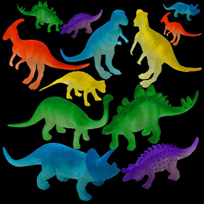 Kicko Glow in The Dark Dinosaurs - 12 Pack - Assorted Jurassic Toy Figure Collection