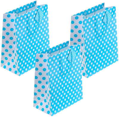 Kicko Large Blue Dot Gift Bags - 3 Pack - 13 Inches - for Party Favors, New Moms