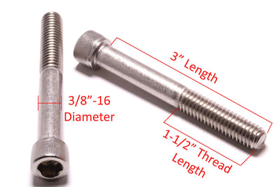 3/8"-16 x 3" Stainless Rock Climbing Hold Socket Head Cap Screw, 18-8 S/S (25pc