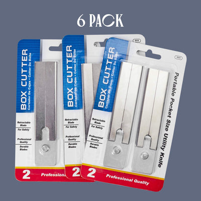 Katzco Retractable Box Cutter - 6 Pack - Pocket-Sized Professional Carton Cutting Blades