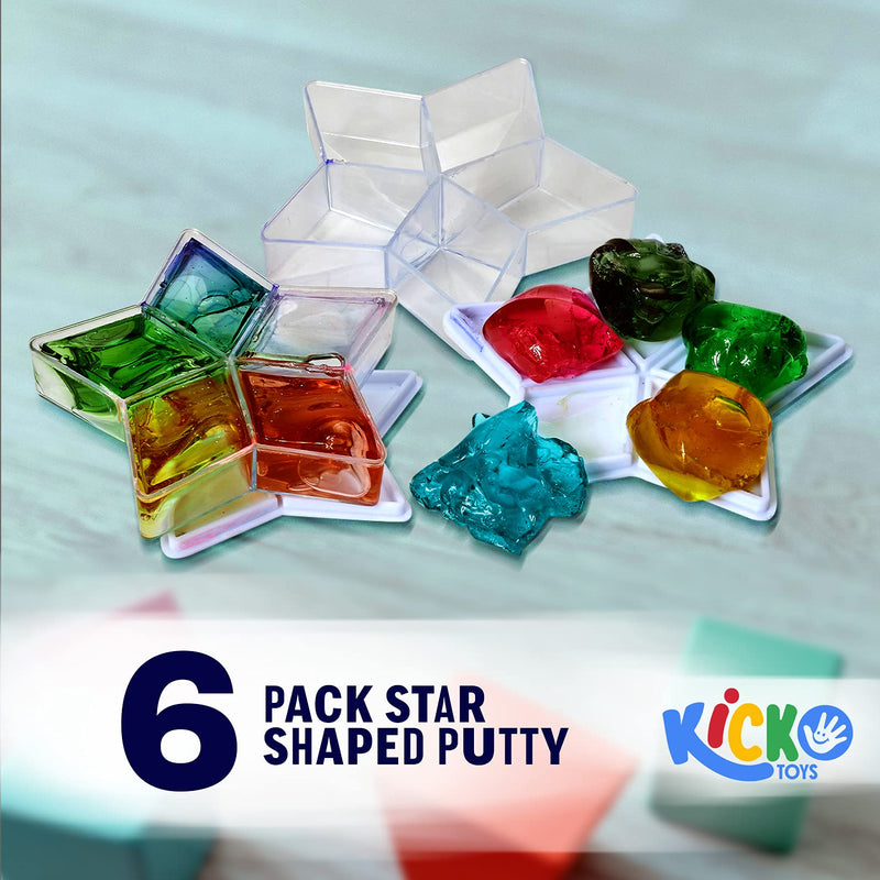 Kicko Star Shaped Putty - 6 Pack Assorted Color Putty with Clear Star Container