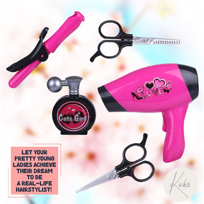 Kicko Hair Stylist Set for Girls - 5 Pieces Kids Hairdresser Tools - Perfect for Pretend