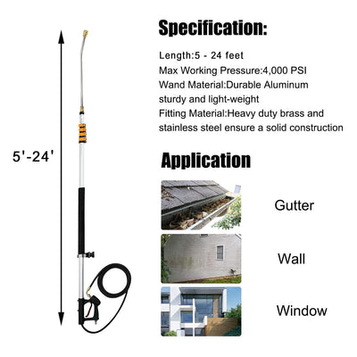 EDOU 24 FT Telescoping Wand Pressure Washer Extension Wand with 15 Degree Extension Wand