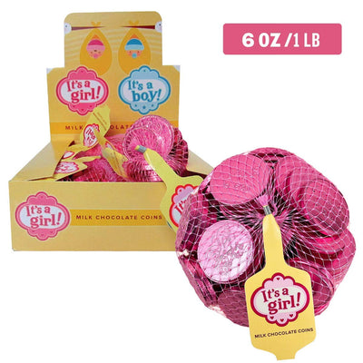 Kicko Pink It's a Girl Milk Chocolate Coins - 1.6 Pounds Total Gourmet Foil Wrapped