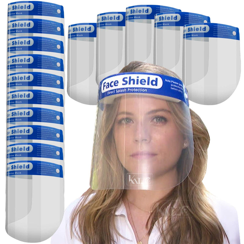 Katzco Reusable Face Shields - 15 Pack - Clear Full Face Visor Mask with Removable