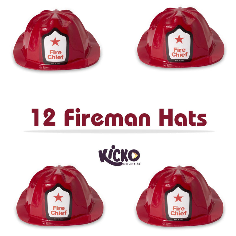 Kicko Red Fire Chief Firefighter Helmet - 12 Pack - Head Fireman Headgear - for Party