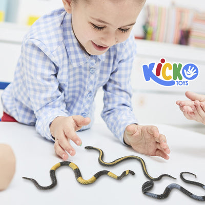 Kicko Vinyl Stretchable Snakes - 12 Pack - Assorted, Colorful Rubber Figures - Prank Gag