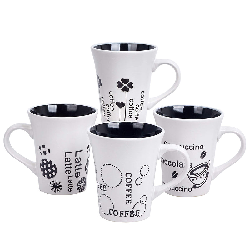 Bruntmor Set Of 4 Matte white Novelty Coffee-Themed Sayings for Coffee, Tea, Cocoa, Large