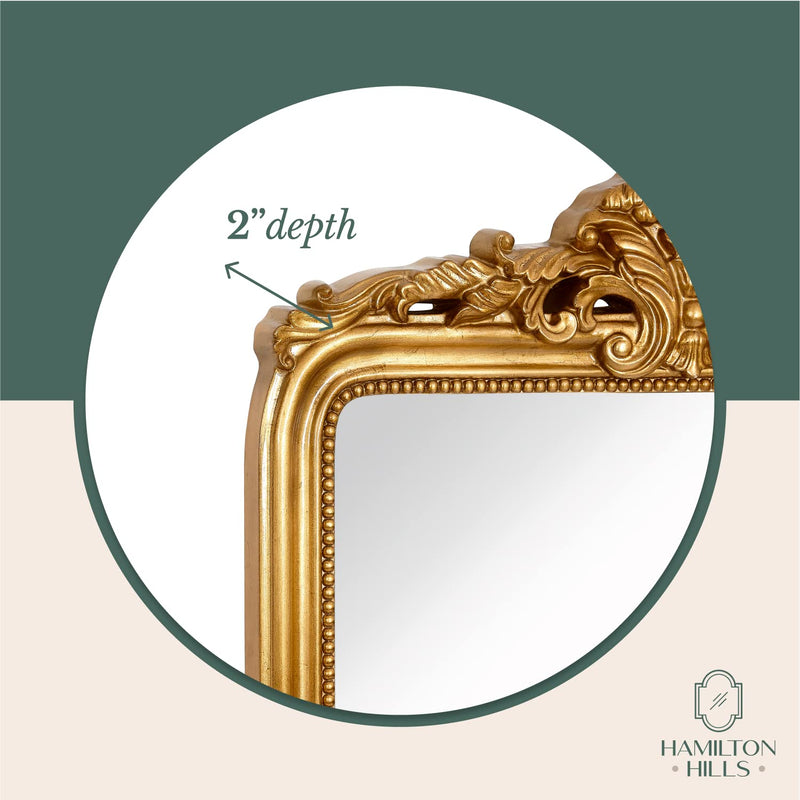 Top Gold Baroque Wall Mirror | Rich Old World Feel Framed Beveled Elegant Glass Mirror