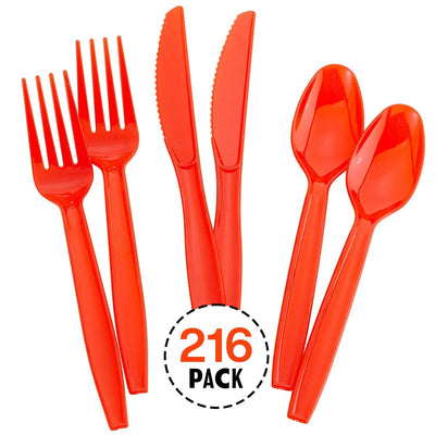 Kicko Red Premium Cutlery - 216 Pieces - for Party Favors, Catering Events, Parties