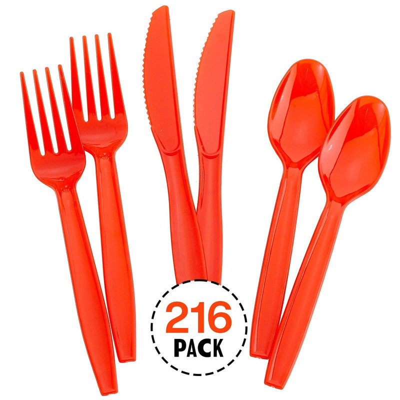 Kicko Red Premium Cutlery - 216 Pieces - for Party Favors, Catering Events, Parties