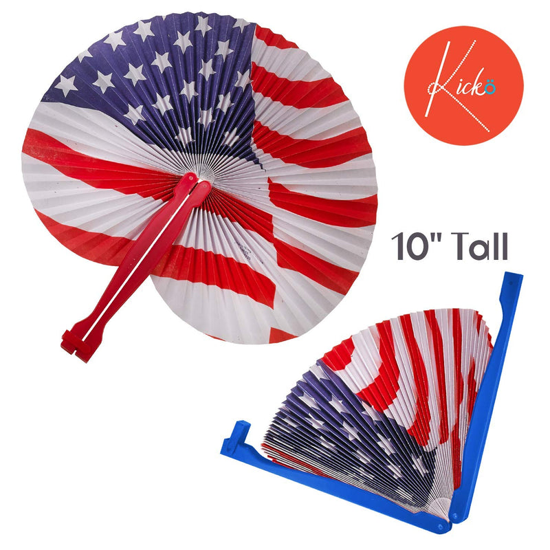 Kicko 10 Inch Folding Stars and Stripes Paper Fan - 12 Pieces Accordion Style Assortment