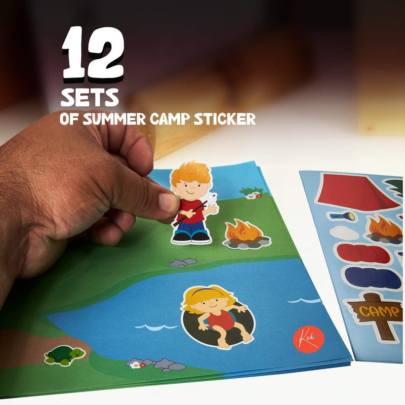 Kicko Make a Summer Camp Sticker - Set of 12 Cute Stickers Scene for Birthday Treat, Goody