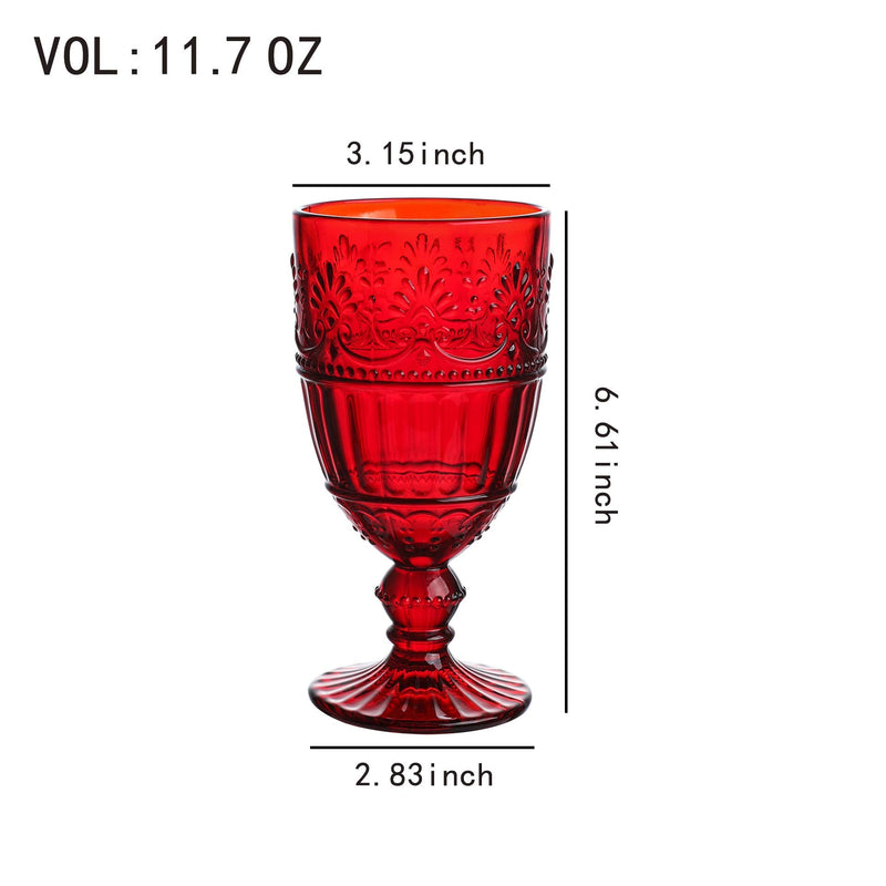 WHOLE HOUSEWARES | Colored Glass Goblet | Set of 6 Drinking Glasses | 11.5 oz Embossed