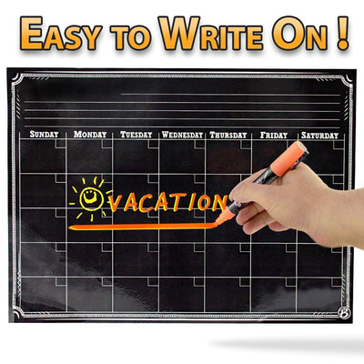 Bigtime Signs Dry Erase Magnetic Refrigerator Calendar Board - Black Chalkboard LOOK