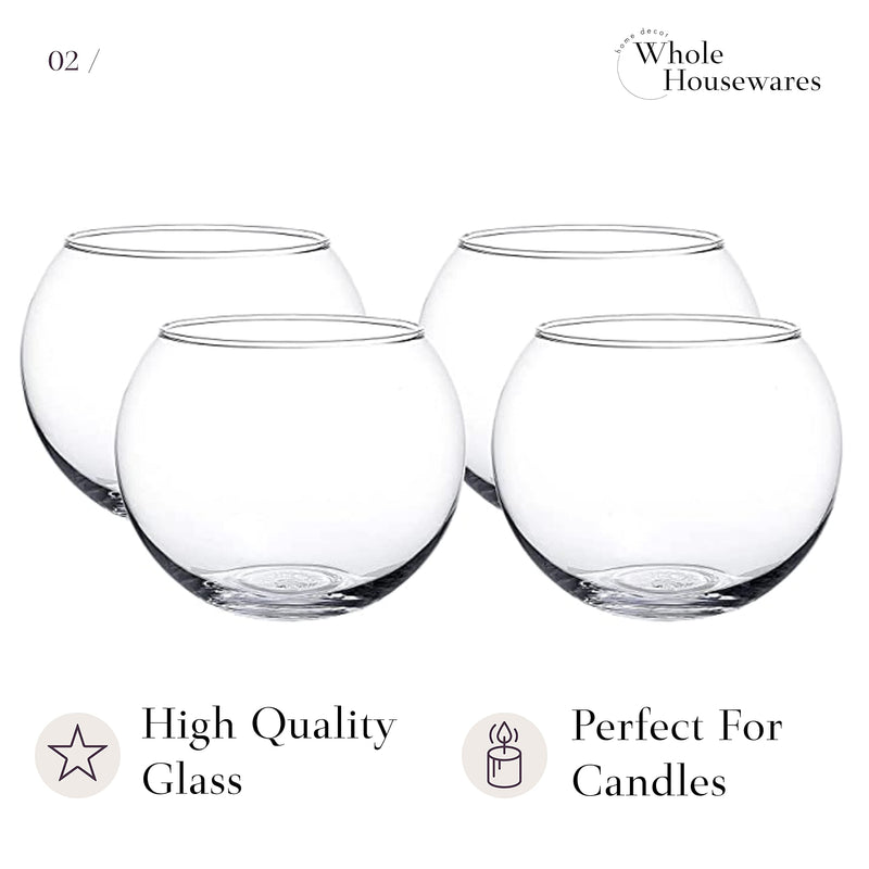 WHOLE HOUSEWARES | Clear Bubble Bowl | 4-Piece Set | Glass Vase-Glass Fish Bowl (D6 X H4