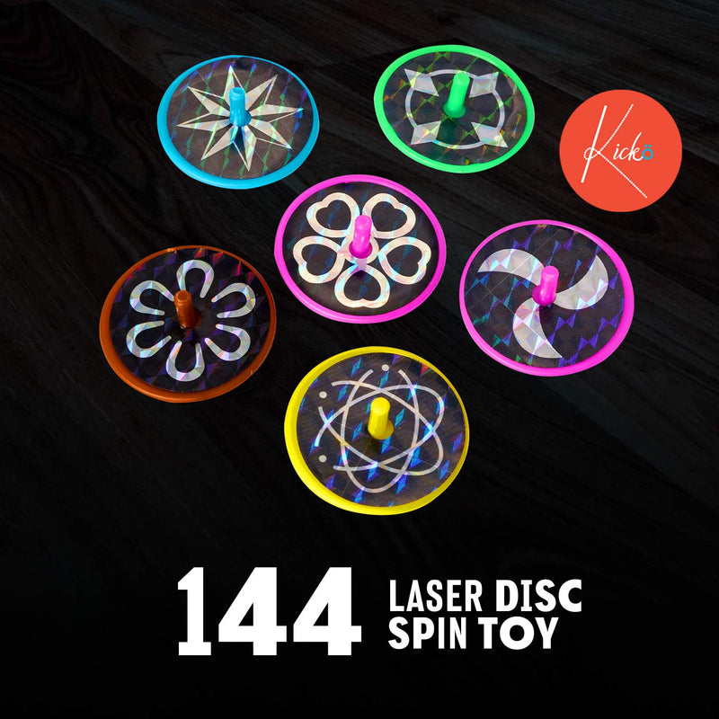 Kicko Laser Disc Spin Toy - Set of 144 Spinning Tops with Laser Stickers for Physical