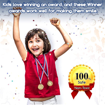 Kicko Gold Winner Medal Necklaces 1.5 Inches - Pack of 12 - Gold Plastic Winner Awards