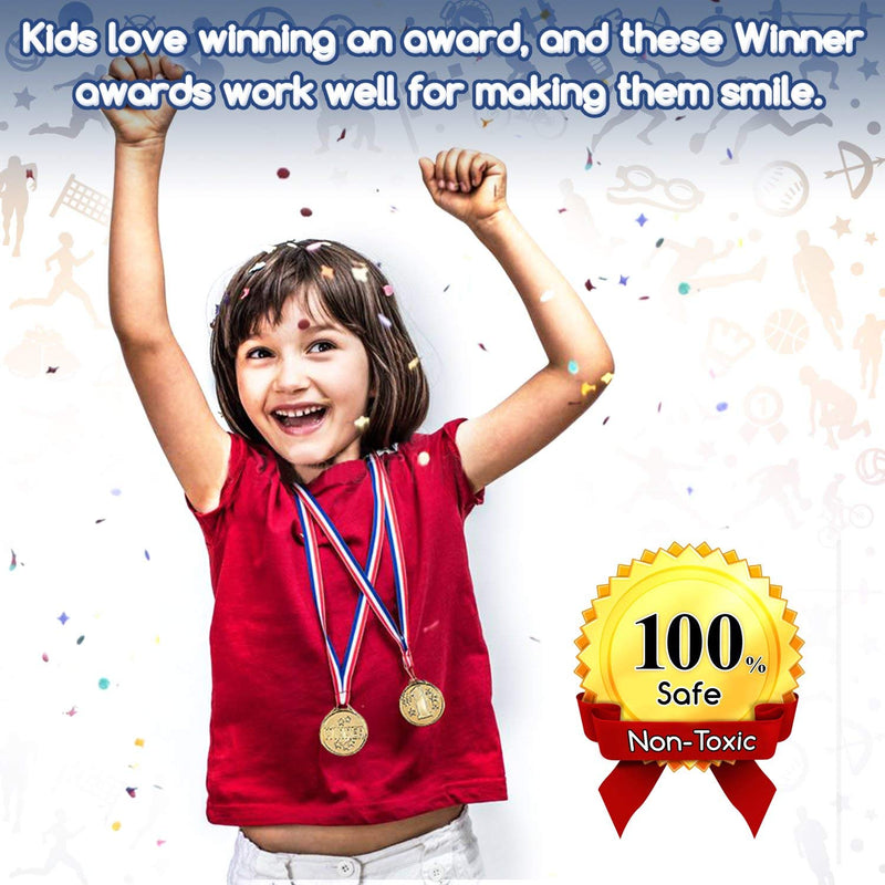 Kicko Gold Winner Medal Necklaces 1.5 Inches - Pack of 12 - Gold Plastic Winner Awards