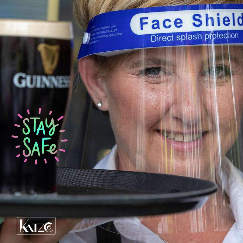 Katzco Reusable Face Shields - 14 Pack - Clear Full Face Visor Mask with Removable