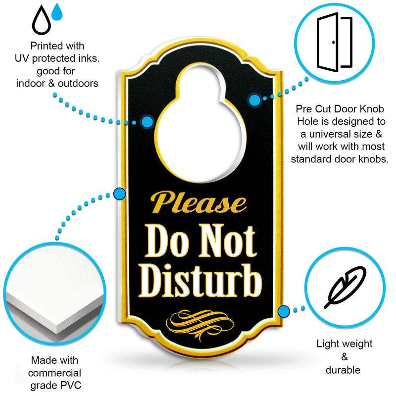 Bigtime Signs Please Do Not Disturb Door Hanger - 1/4 inch Thick Rigid PVC - 8 inch x 4