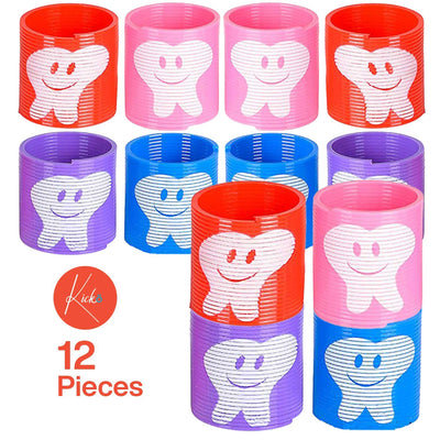 Kicko 12 Pack Tooth Coil Spring for Party Favor, Dental Reward, Fun Prize, 1.4