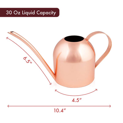 30 Oz. Copper Watering Can - Metal Watering Can With Long Spout, Perfect Plant Watering