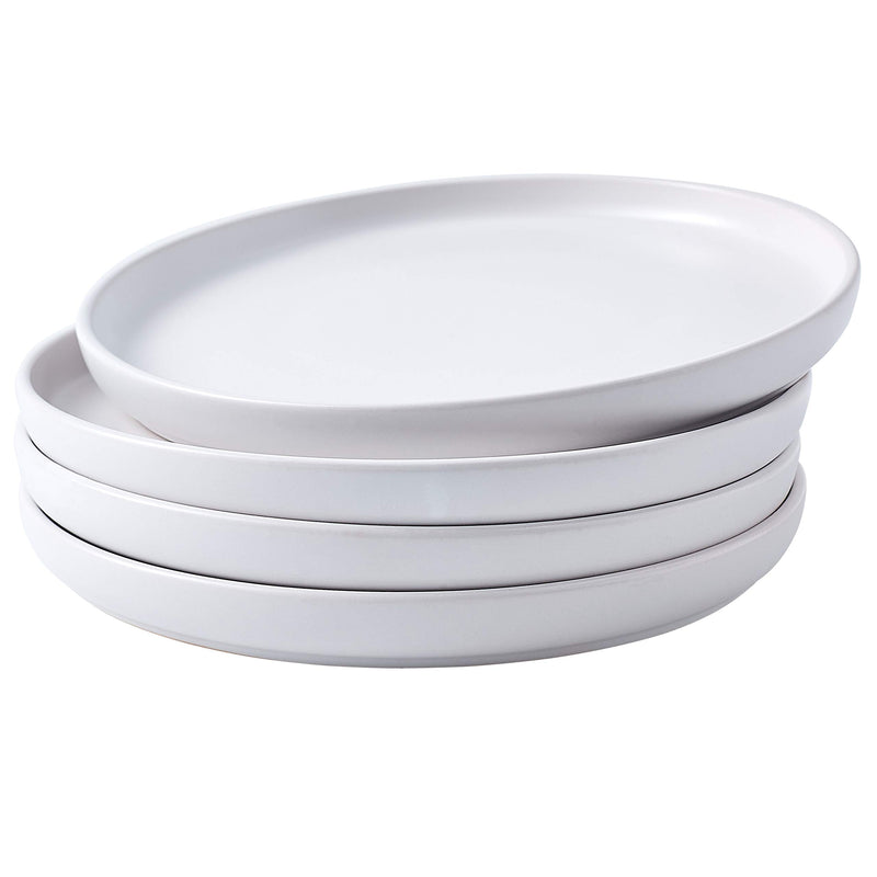 Set Of 4 Elegant Matte 8" Round Ceramic Restaurant Serving Dinner Plates, White