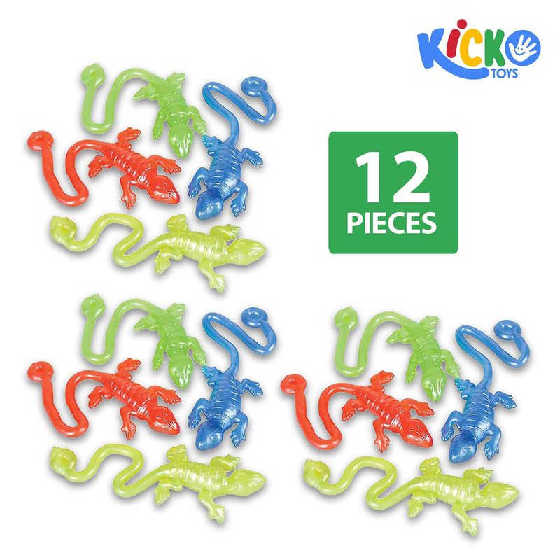 Kicko Rubber Sticky Lizard - 12 Pack - Stretches Up To 4 FT - Assorted Elastic Reptile