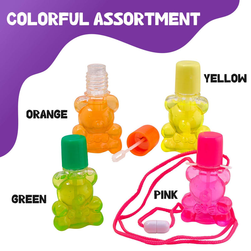 Kicko Bear Bubble Bottle Necklaces - Pack of 12 - Bottle 1.5 X 3 Inches, 30 Inch Cord