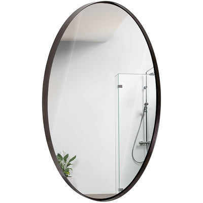 Contemporary Brushed Metal Wall Mirror | Oval Gold Framed Rounded Deep Set Design