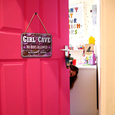 Girl Cave Sign - Girls Room Decor - Cute & Funny No Boys Allowed Except Dad