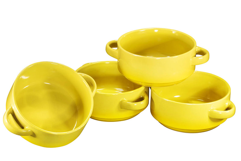 19oz Ceramic Soup Bowls with Handles - Oven Safe Bowls for French Onion Soup, Yellow Oven