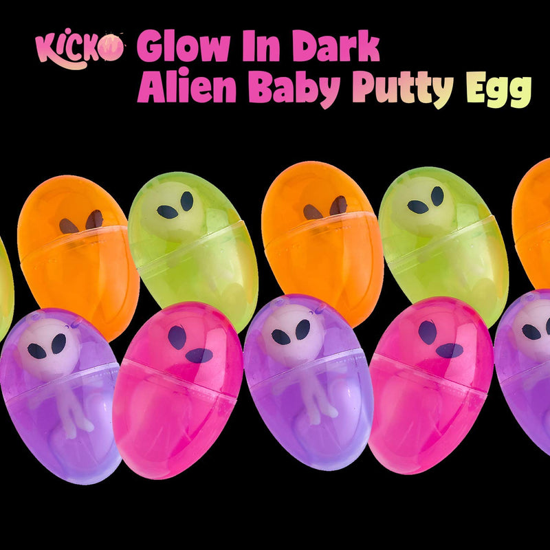 Kicko Glow in The Dark Baby Alien Putty Egg - Pack of 12 Colored, Gooey, and Squishy Putty