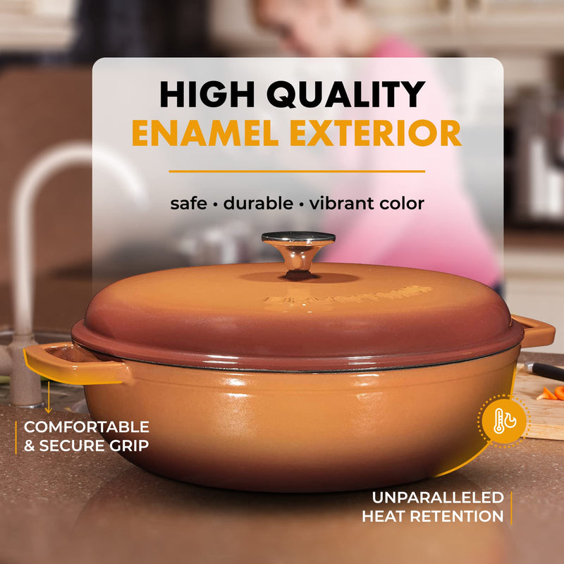 Bruntmor Enameled Cast Iron Dutch Oven with Lid and Stainless Steel Knob - 4.5-Quart