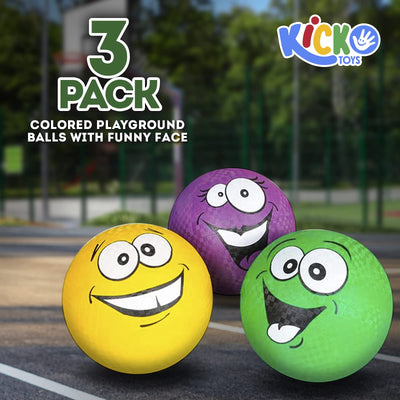 Kicko Silly Face Ball - Pack of 3 8.5 Inch Colored Playground Balls with Funny Face Design