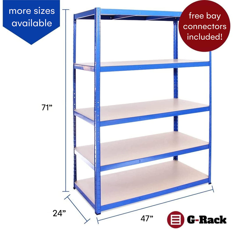 Garage Shelving Units: 71" H x 47" L x 24" W - 1 Bay - Grey - 5 Tier Unit | 400LB Load