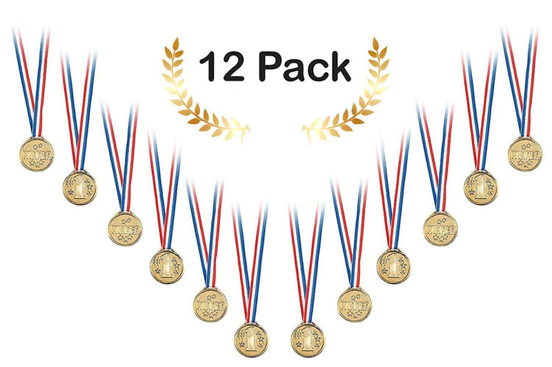 Kicko Gold Winner Medal Necklaces 1.5 Inches - Pack of 12 - Gold Plastic Winner Awards