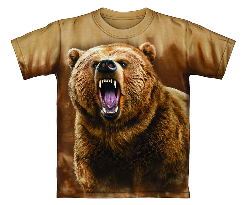 Grizzly Bear Brown Tie-Dye Adult Tee Shirt (Adult Large