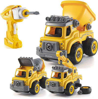 Toy Trucks | Take Apart Toys With Electric Drill | Converts To Remote Control Car | 3 In