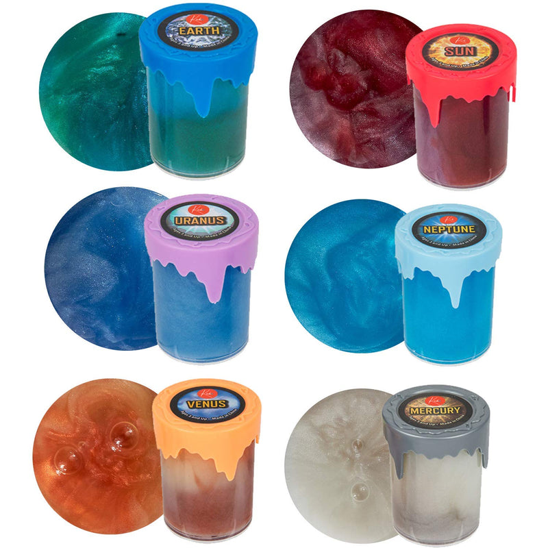 Kicko Solar System Slime - Pack of 6 Colorful Galaxy Sludgy Gooey Fidget Kit for Sensory