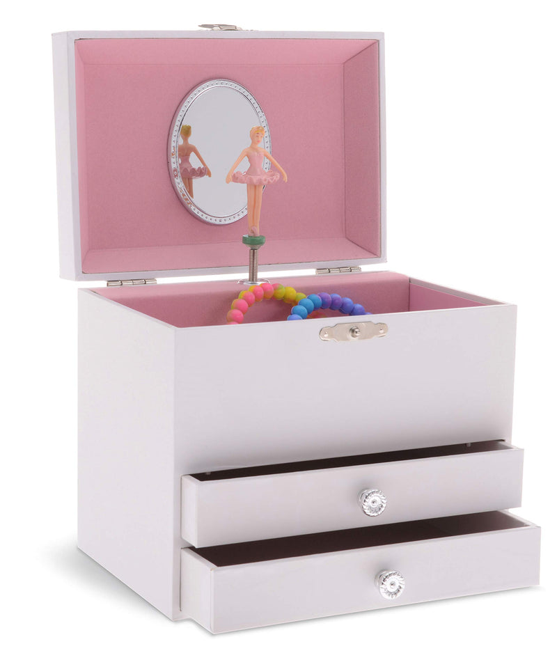 Jewelkeeper Personalize-Your-Own White Musical Ballerina Jewelry Box with 2 Pullout