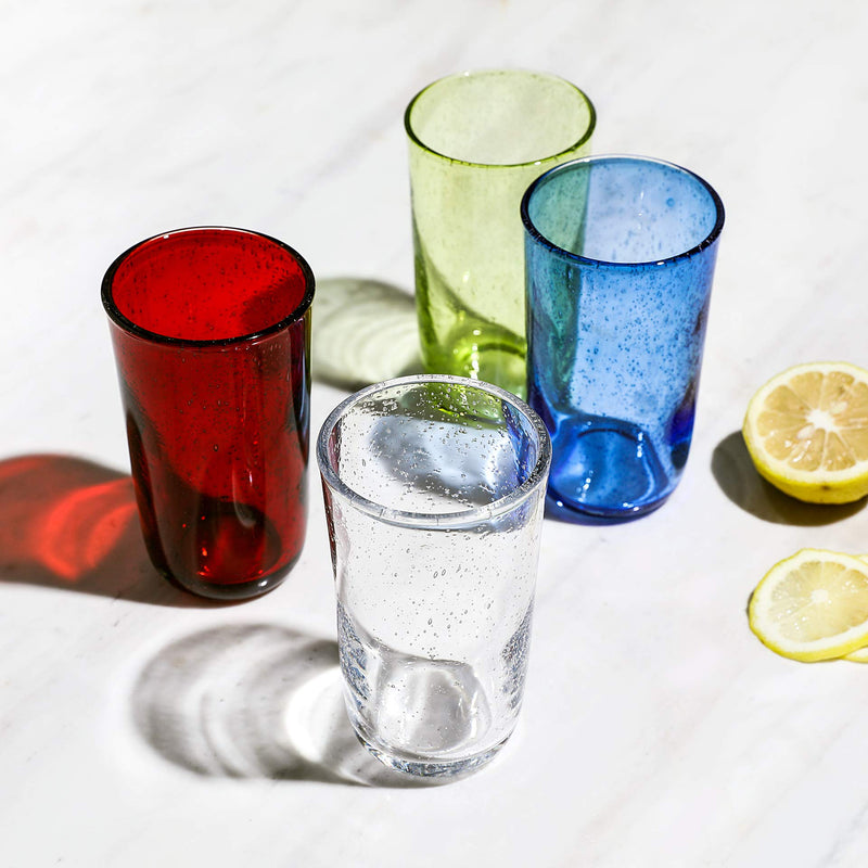 Artisan Crafted Hand Blown Glass Tumblers,Colored Bubble Water Glasses,8.5 OZ of 4 Colors