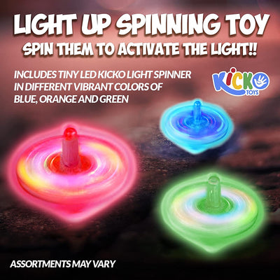 Kicko Light Up Spinning Toy - 12 Pack - 1.75 Inch Spinning Tops in Different Vibrant